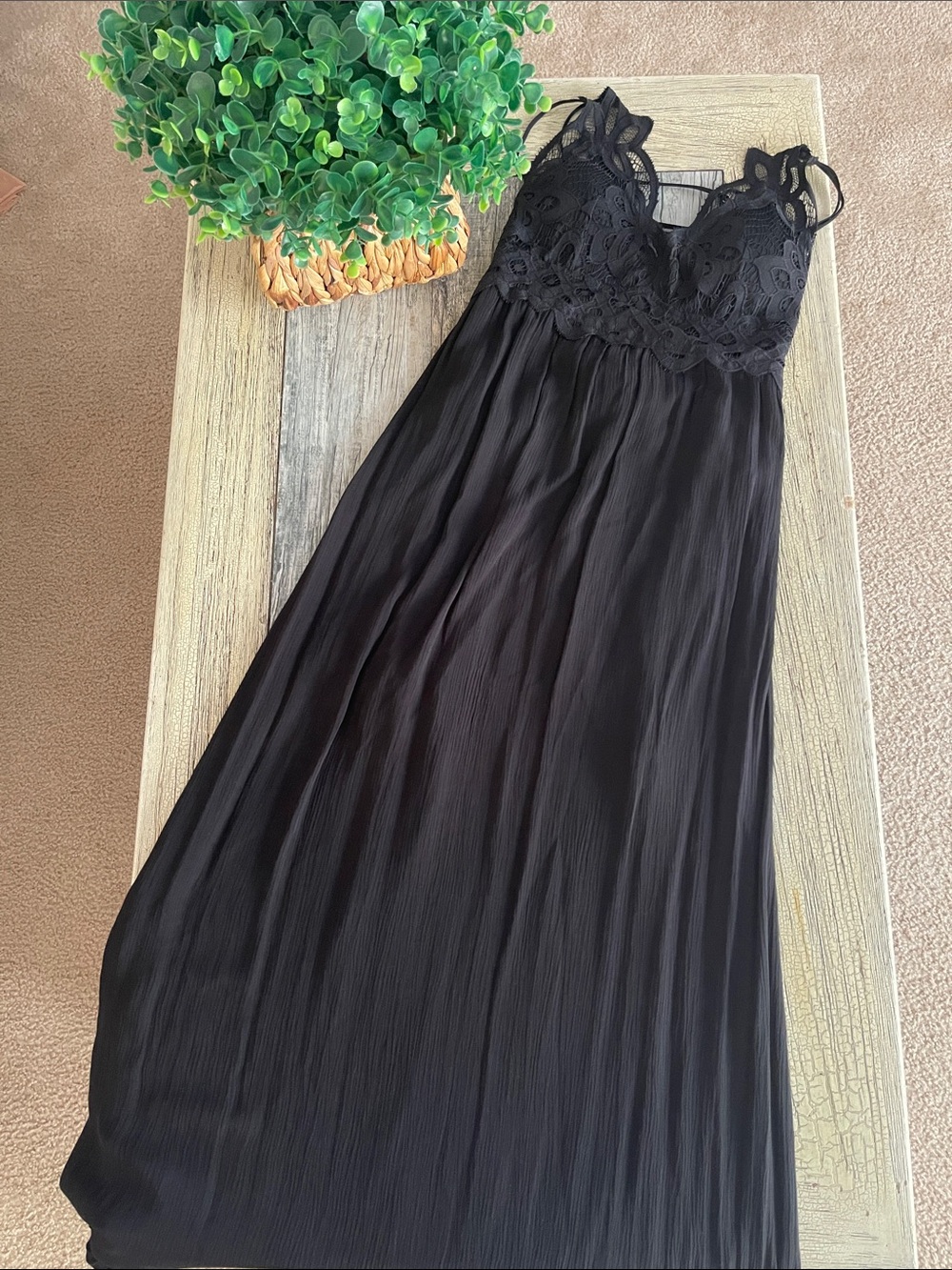 Streetwear Society Black Maxi Dress with Lace Bodice
